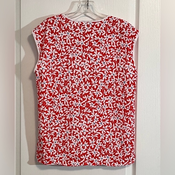 Draper James Size M  Red Floral Mock Neck Sleeveless Blouse Top - Picture 3 of 4